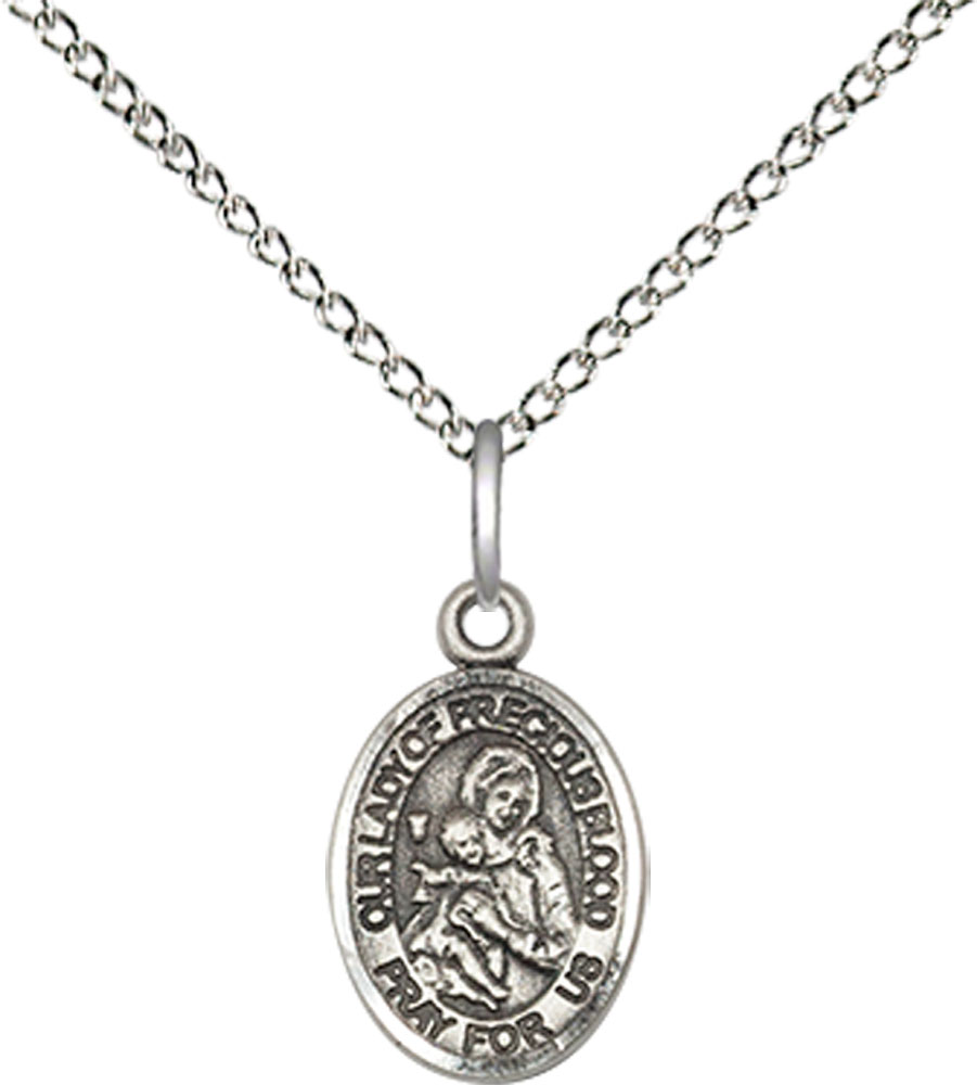 Sterling Silver Our Lady of the Precious Blood Pendant on a 18 inch Sterling Silver Light Curb chain