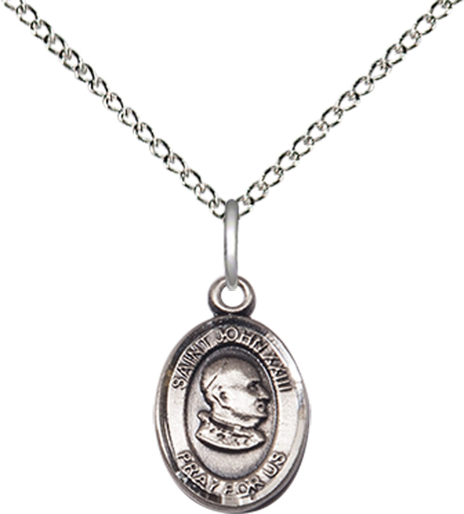 Sterling Silver Saint John XXIII Pendant on a 18 inch Sterling Silver Light Curb chain
