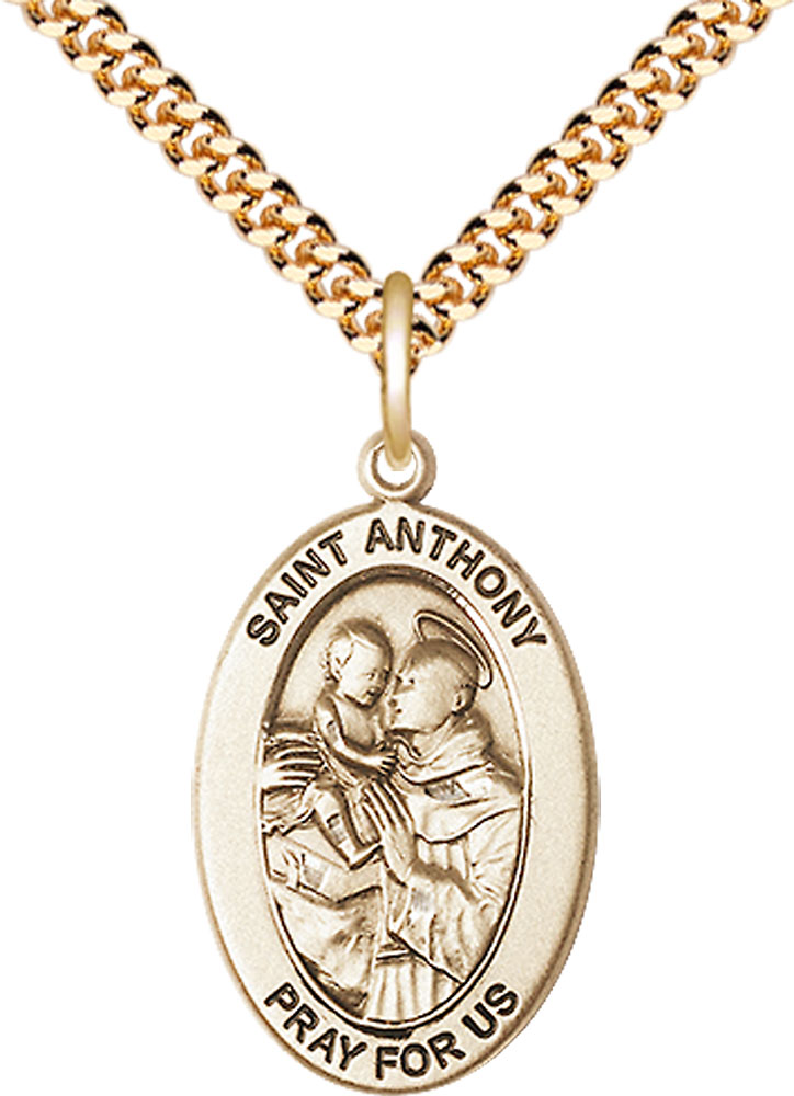 14kt Gold Filled Saint Anthony of Padua Pendant on a 24 inch Gold Plate Heavy Curb chain
