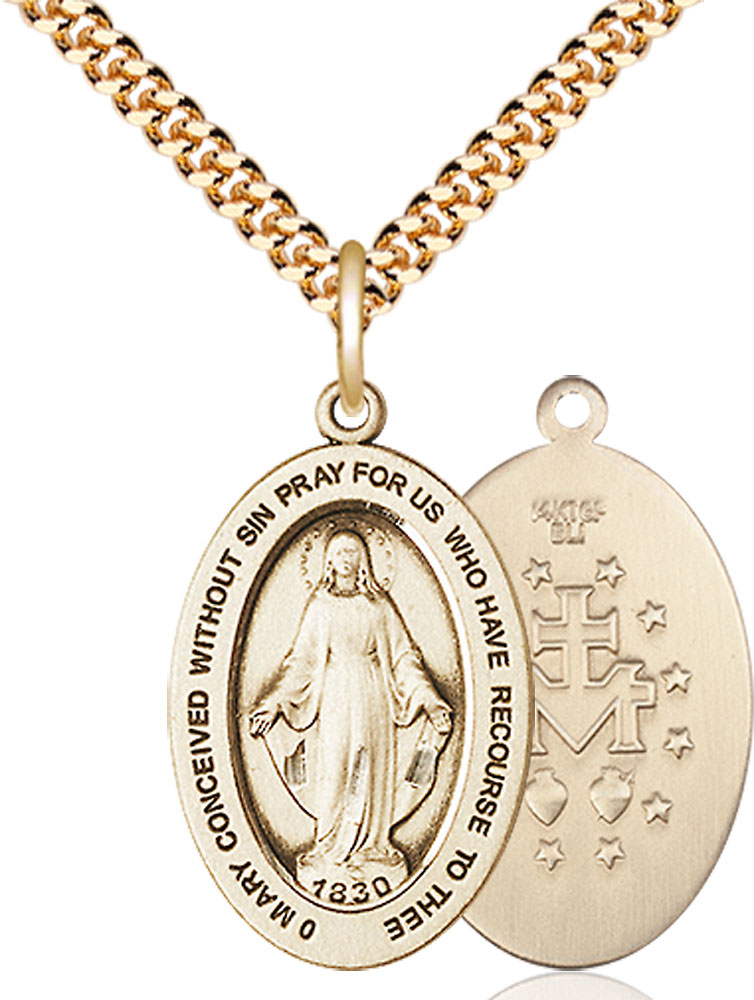 14kt Gold Filled Miraculous Pendant on a 24 inch Gold Plate Heavy Curb chain