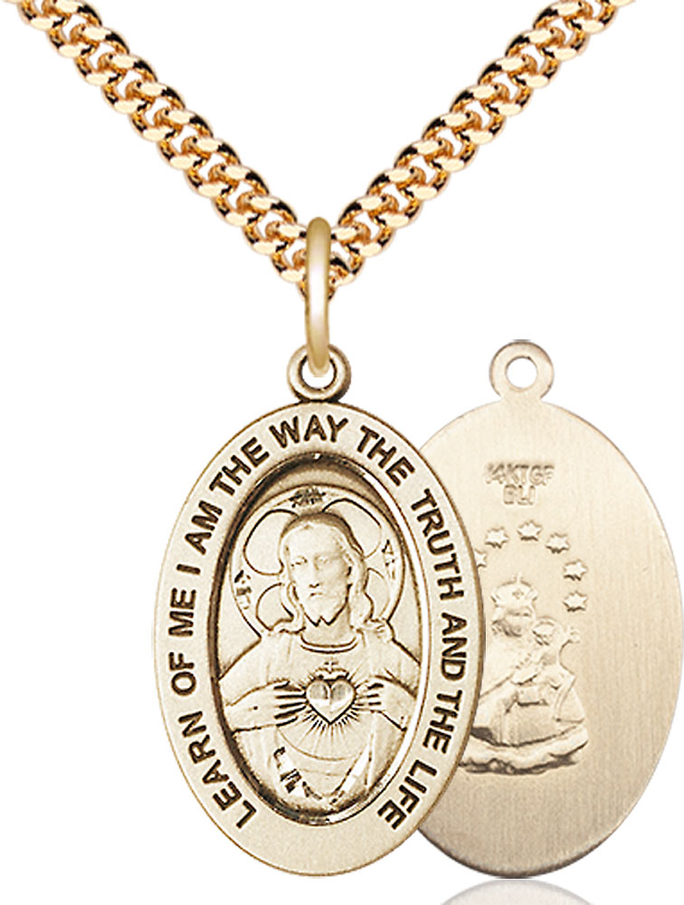 14kt Gold Filled Scapular Pendant on a 24 inch Gold Plate Heavy Curb chain