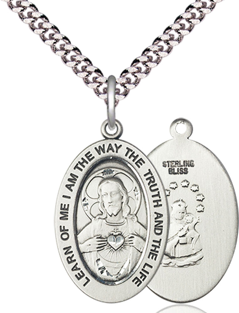 Sterling Silver Scapular Pendant on a 24 inch Light Rhodium Heavy Curb chain
