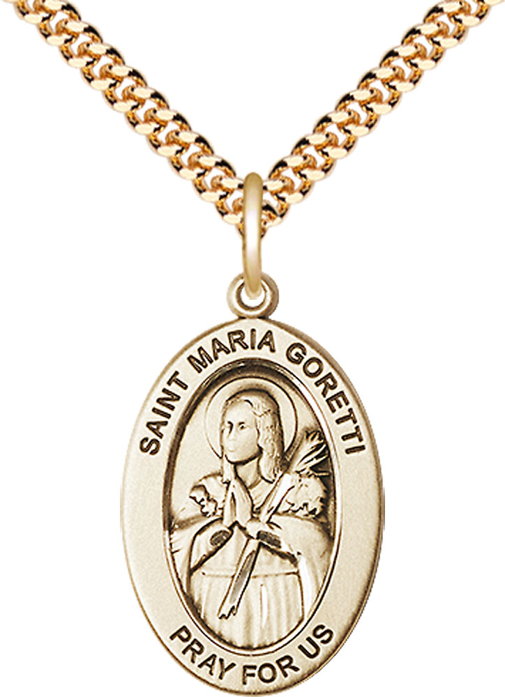 14kt Gold Filled Saint Maria Goretti Pendant on a 24 inch Gold Plate Heavy Curb chain