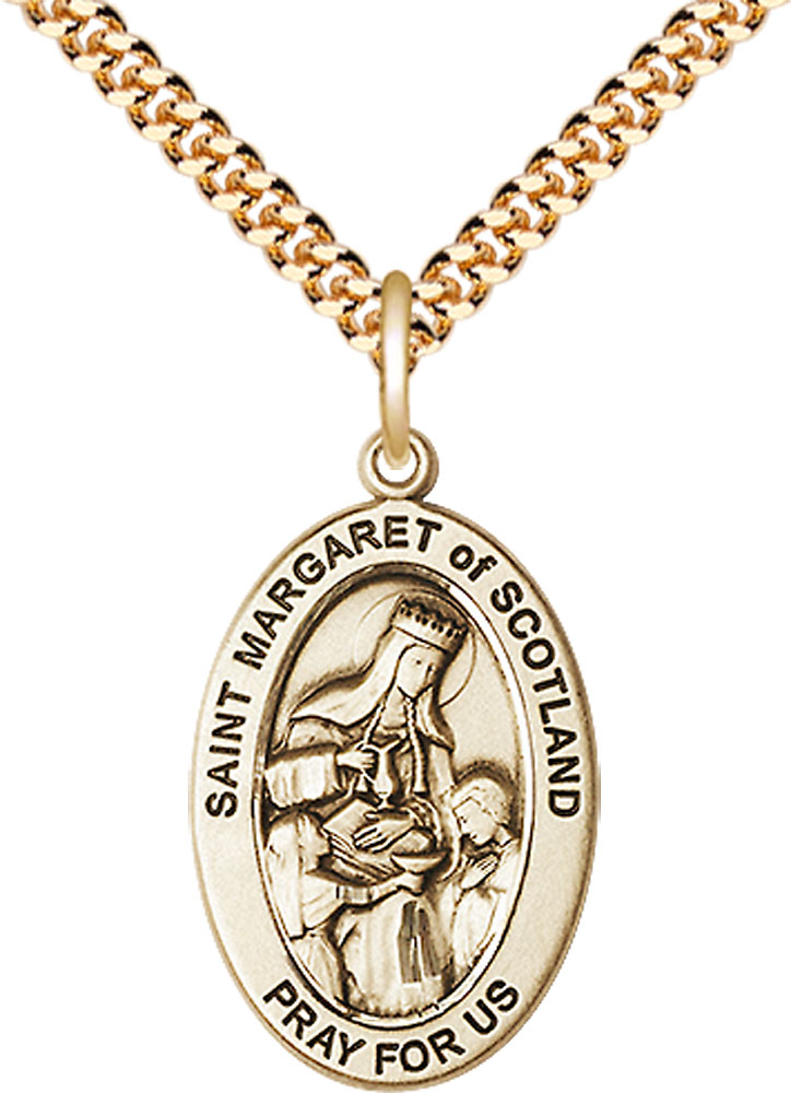 14kt Gold Filled Saint Margaret of Scotland Pendant on a 24 inch Gold Plate Heavy Curb chain