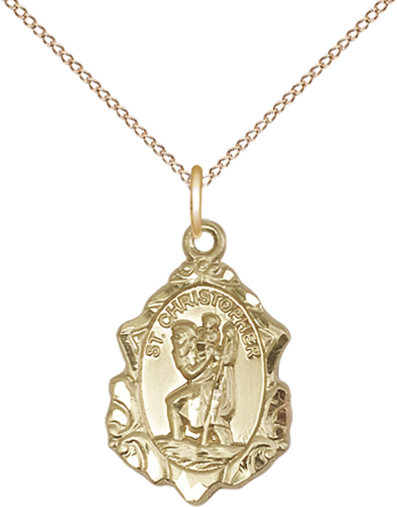 14kt Gold Filled Saint Christopher Pendant on a 18 inch Gold Filled Light Curb chain