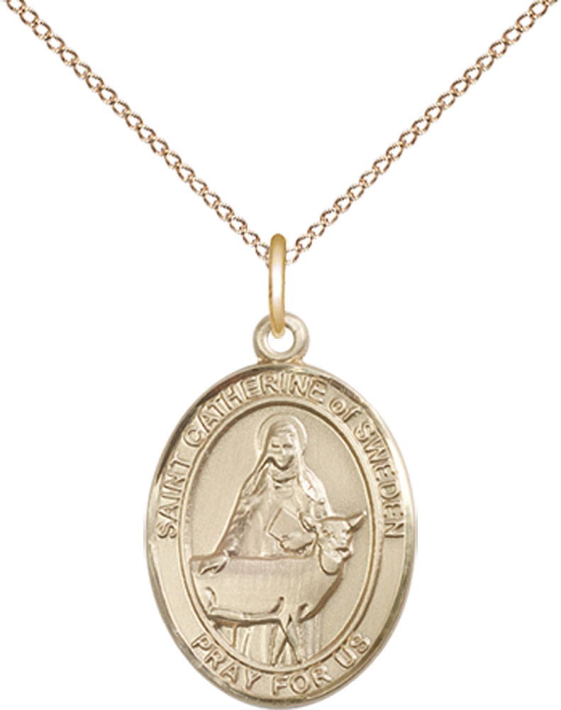 14kt Gold Filled Saint Catherine of Sweden Pendant on a 18 inch Gold Filled Light Curb chain