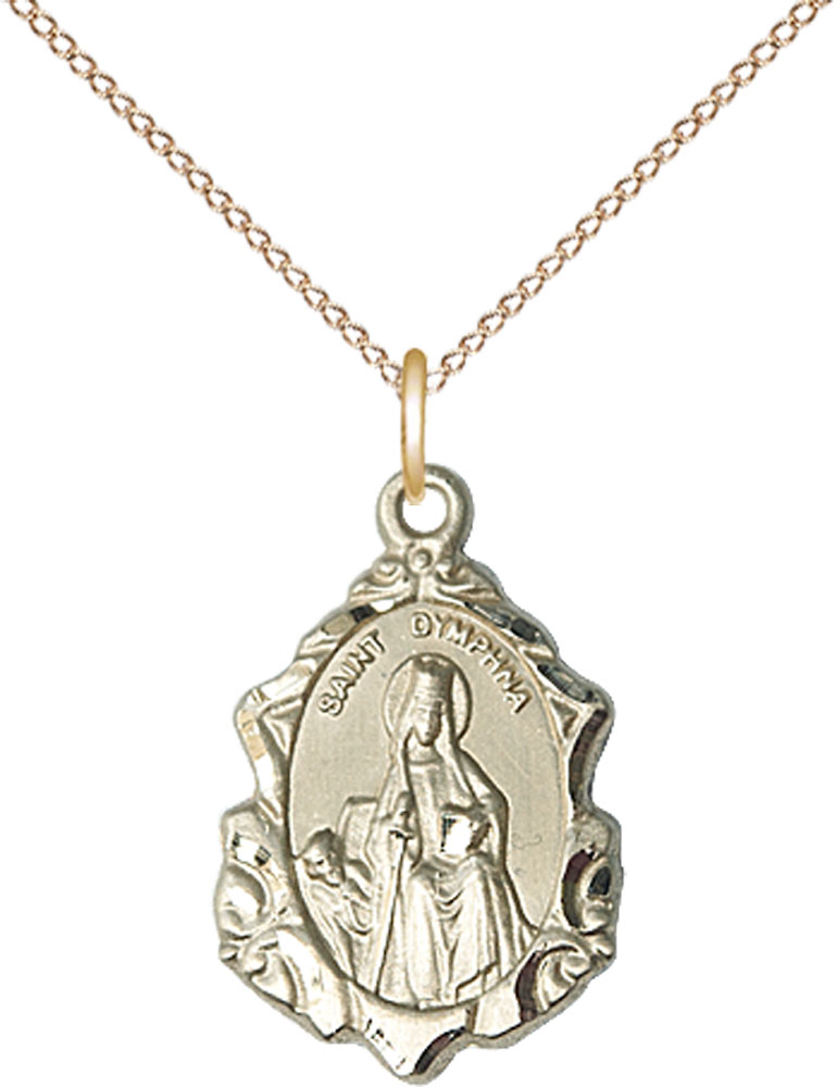 14kt Gold Filled Saint Dymphna Pendant on a 18 inch Gold Filled Light Curb chain