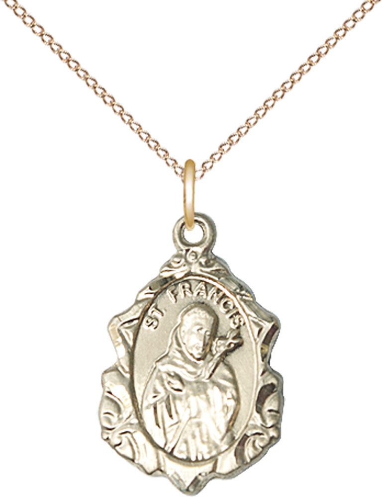 14kt Gold Filled Saint Francis Pendant on a 18 inch Gold Filled Light Curb chain