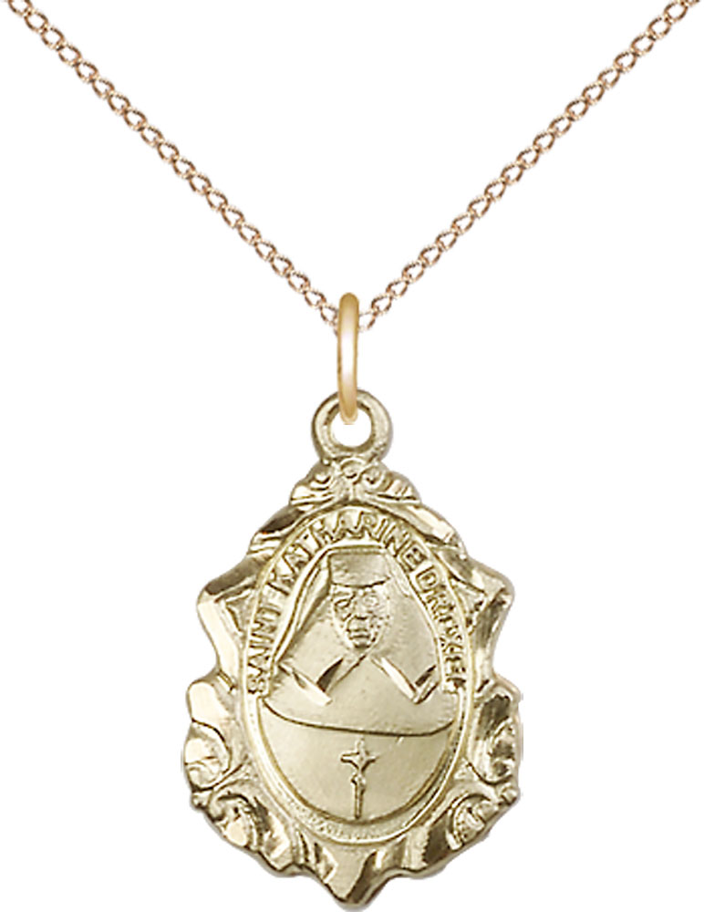14kt Gold Filled Saint Katharine Drexel Pendant on a 18 inch Gold Filled Light Curb chain