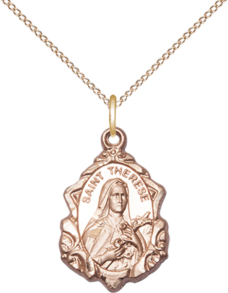 14kt Gold Filled Saint Therese of Lisieux Pendant on a 18 inch Gold Filled Light Curb chain