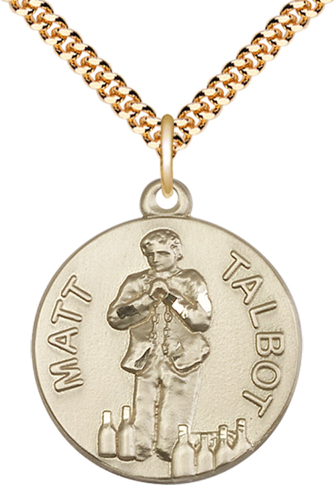 14kt Gold Filled Matt Talbot Pendant on a 24 inch Gold Plate Heavy Curb chain