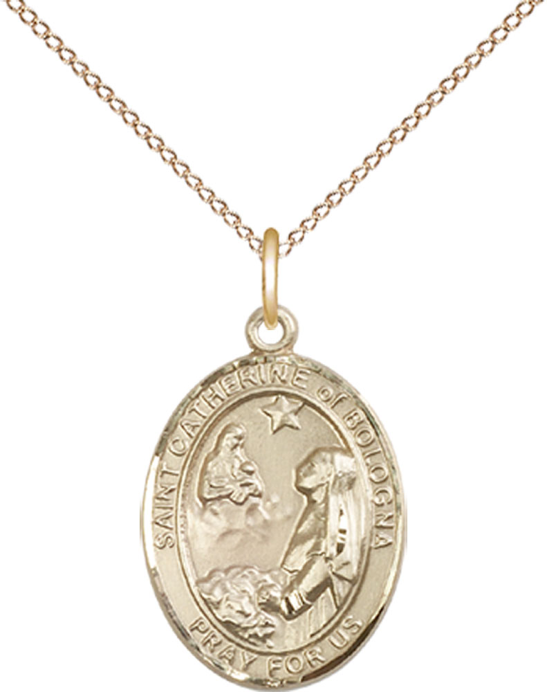 14kt Gold Filled Saint Catherine of Bologna Pendant on a 18 inch Gold Filled Light Curb chain