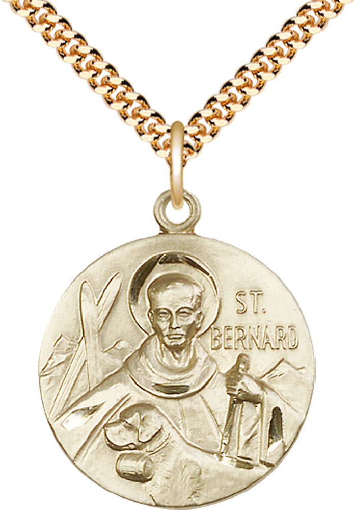 14kt Gold Filled Saint Bernard of Monjoux Pendant on a 24 inch Gold Plate Heavy Curb chain