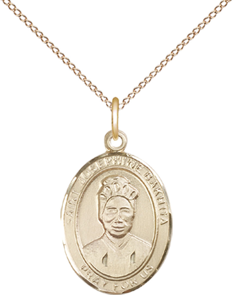 14kt Gold Filled Saint Josephine Bakhita Pendant on a 18 inch Gold Filled Light Curb chain