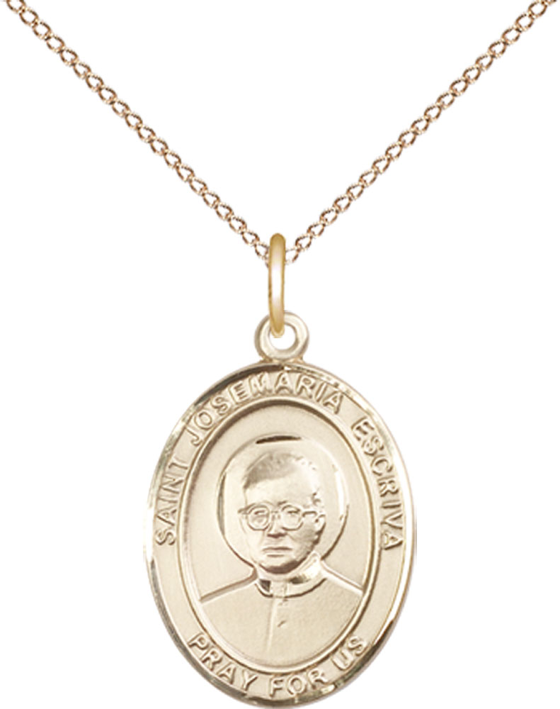 14kt Gold Filled Saint Josemaria Escriva Pendant on a 18 inch Gold Filled Light Curb chain