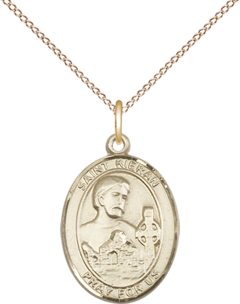 14kt Gold Filled Saint Kieran Pendant on a 18 inch Gold Filled Light Curb chain
