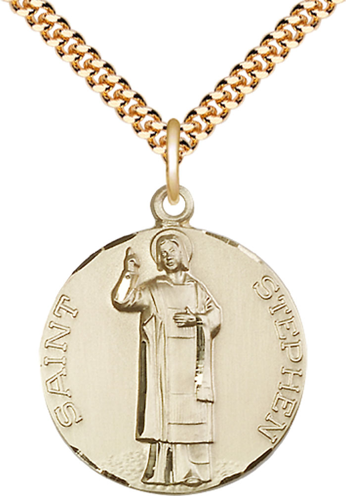 14kt Gold Filled Saint Stephen Pendant on a 24 inch Gold Plate Heavy Curb chain