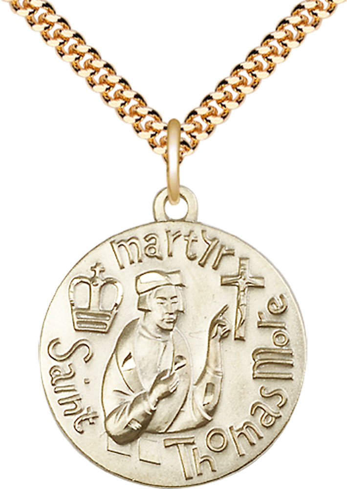 14kt Gold Filled Saint Thomas More Pendant on a 24 inch Gold Plate Heavy Curb chain