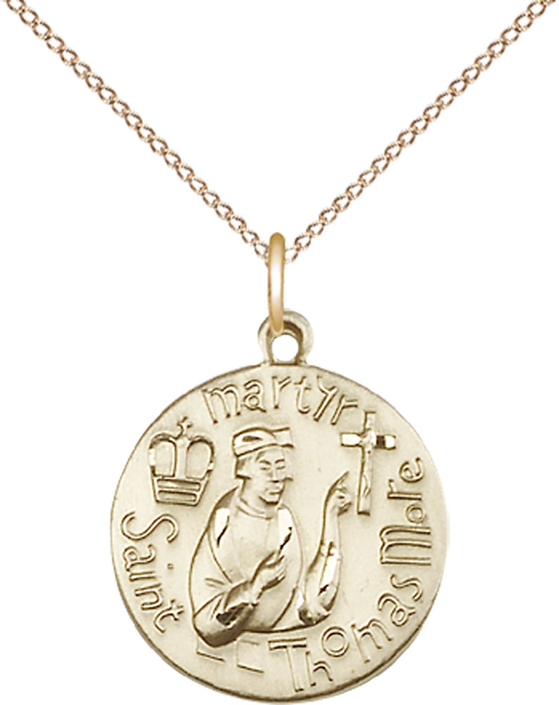 14kt Gold Filled Saint Thomas More Pendant on a 18 inch Gold Filled Light Curb chain