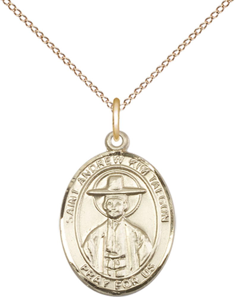 14kt Gold Filled Saint Andrew Kim Taegon Pendant on a 18 inch Gold Filled Light Curb chain