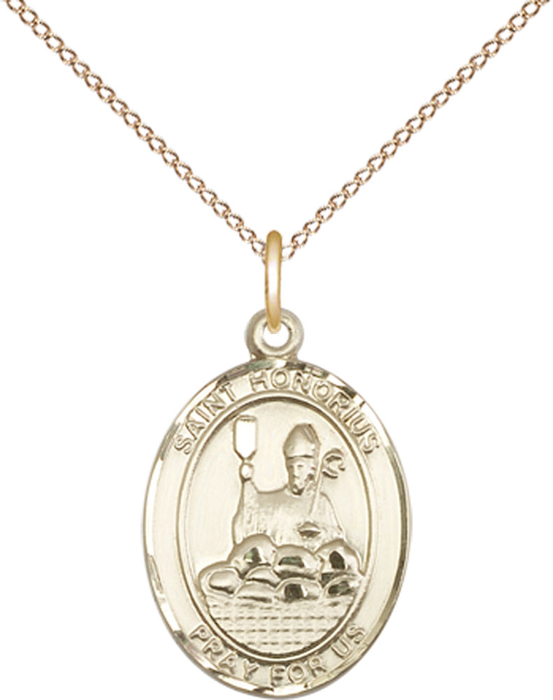 14kt Gold Filled Saint Honorius Pendant on a 18 inch Gold Filled Light Curb chain