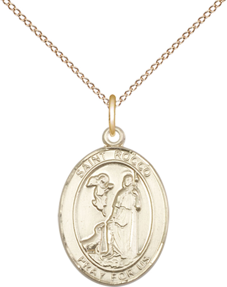 14kt Gold Filled Saint Rocco Pendant on a 18 inch Gold Filled Light Curb chain