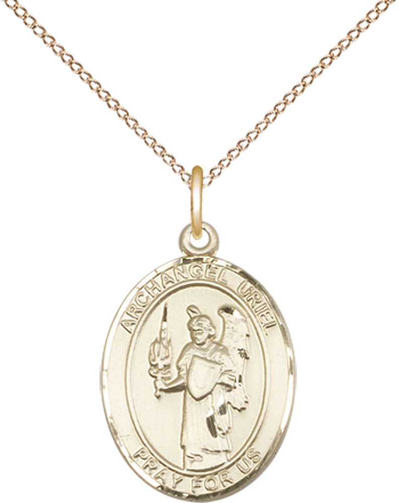 14kt Gold Filled Saint Uriel the Archangel Pendant on a 18 inch Gold Filled Light Curb chain