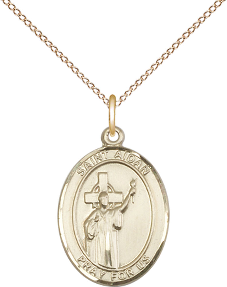 14kt Gold Filled Saint Aidan of Lindesfarne Pendant on a 18 inch Gold Filled Light Curb chain