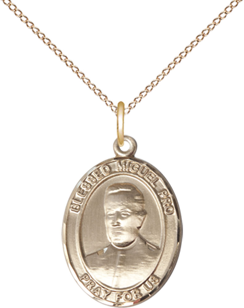 14kt Gold Filled Blessed Miguel Pro Pendant on a 18 inch Gold Filled Light Curb chain