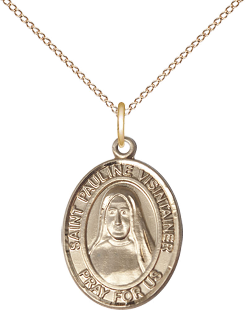 14kt Gold Filled Saint Pauline Visintainer Pendant on a 18 inch Gold Filled Light Curb chain