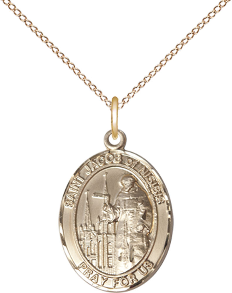 14kt Gold Filled Saint Jacob of Nisibis Pendant on a 18 inch Gold Filled Light Curb chain