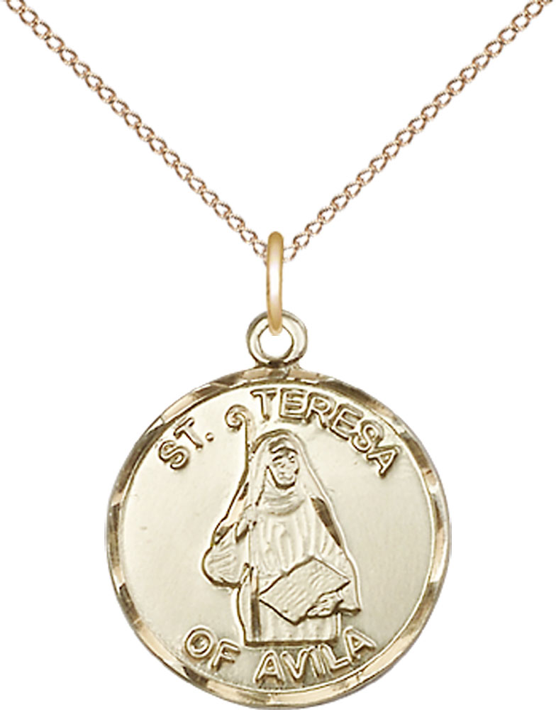 14kt Gold Filled Saint Theresa Pendant on a 18 inch Gold Filled Light Curb chain