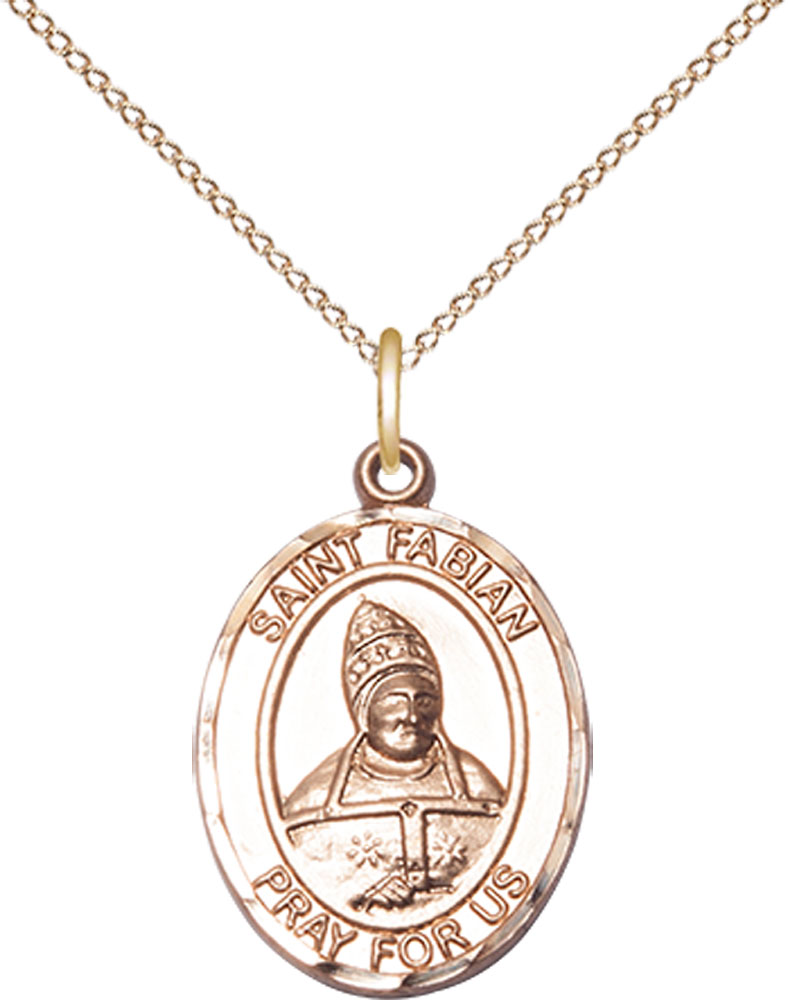 14kt Gold Filled Saint Fabian Pendant on a 18 inch Gold Filled Light Curb chain