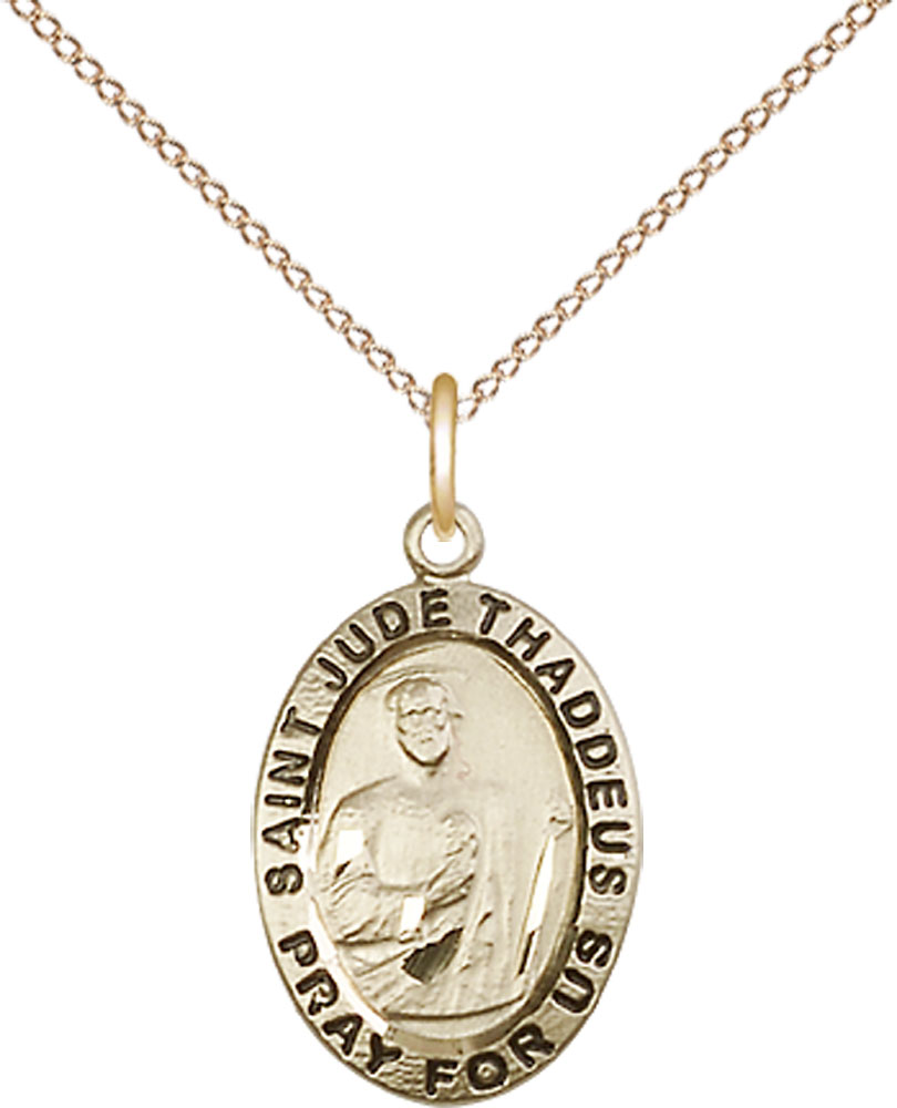 14kt Gold Filled Saint Jude Pendant on a 18 inch Gold Filled Light Curb chain