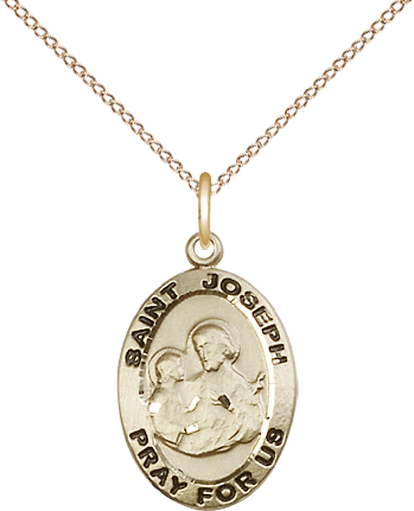 14kt Gold Filled Saint Joseph Pendant on a 18 inch Gold Filled Light Curb chain