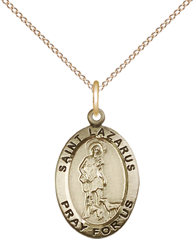 14kt Gold Filled Saint Lazarus Pendant on a 18 inch Gold Filled Light Curb chain