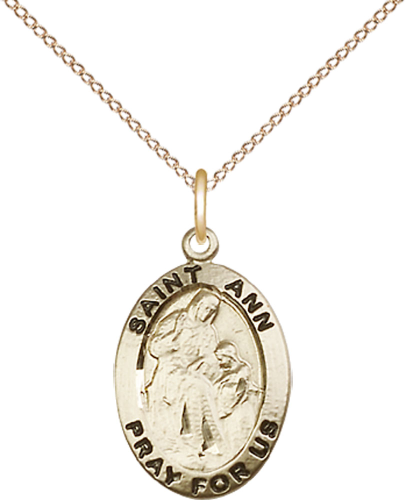 14kt Gold Filled Saint Ann Pendant on a 18 inch Gold Filled Light Curb chain