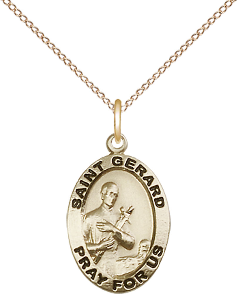 14kt Gold Filled Saint Gerard Majella Pendant on a 18 inch Gold Filled Light Curb chain