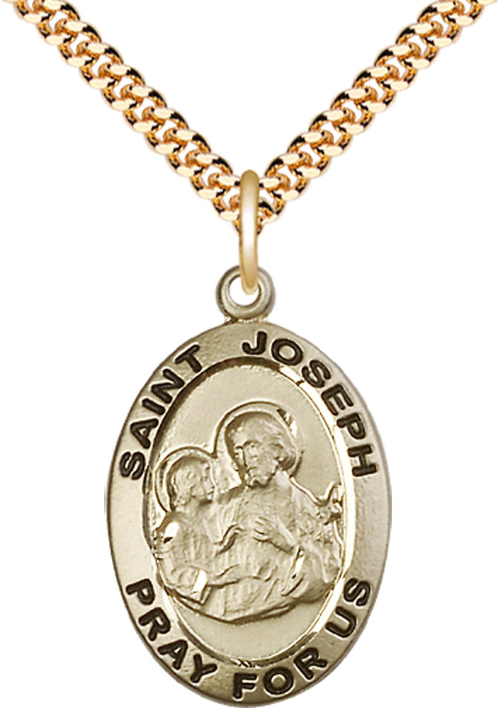 14kt Gold Filled Saint Joseph Pendant on a 24 inch Gold Plate Heavy Curb chain
