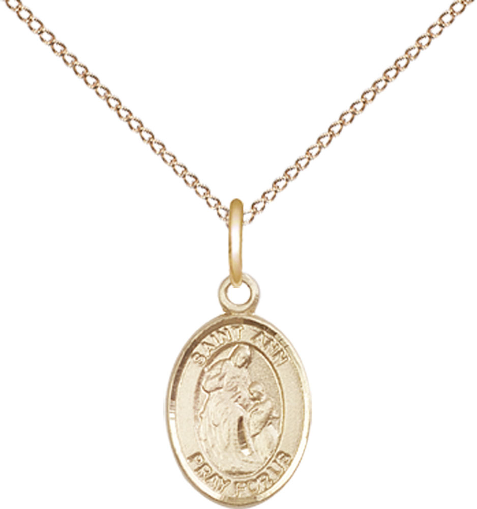14kt Gold Filled Saint Ann Pendant on a 18 inch Gold Filled Light Curb chain