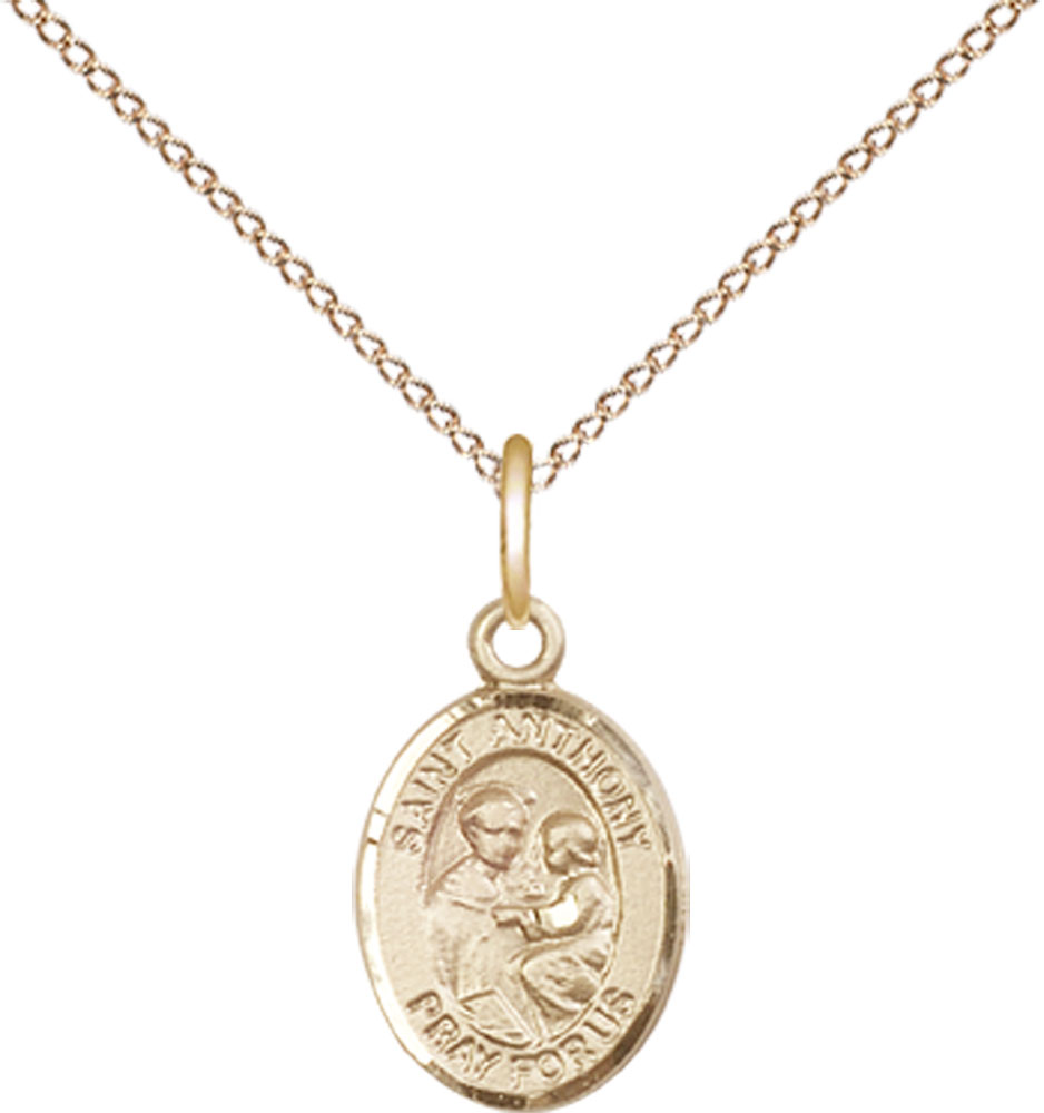 14kt Gold Filled Saint Anthony of Padua Pendant on a 18 inch Gold Filled Light Curb chain