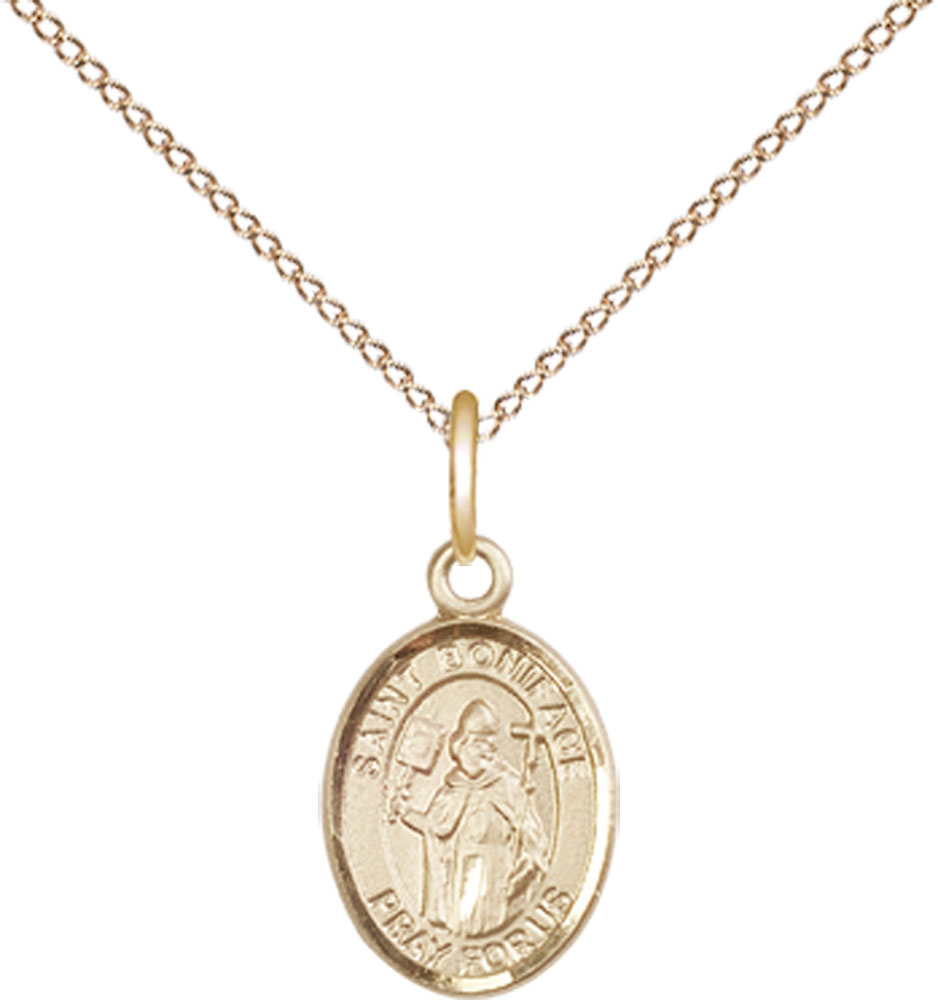 14kt Gold Filled Saint Boniface Pendant on a 18 inch Gold Filled Light Curb chain