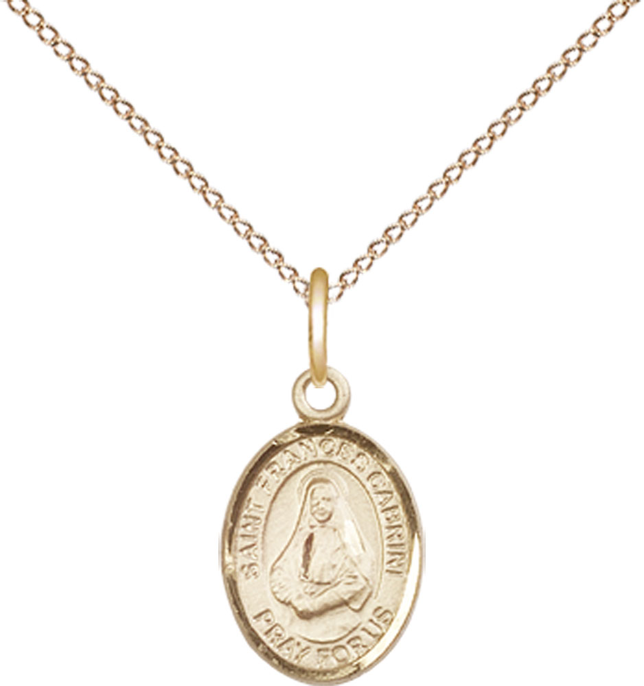 14kt Gold Filled Saint Frances Cabrini Pendant on a 18 inch Gold Filled Light Curb chain
