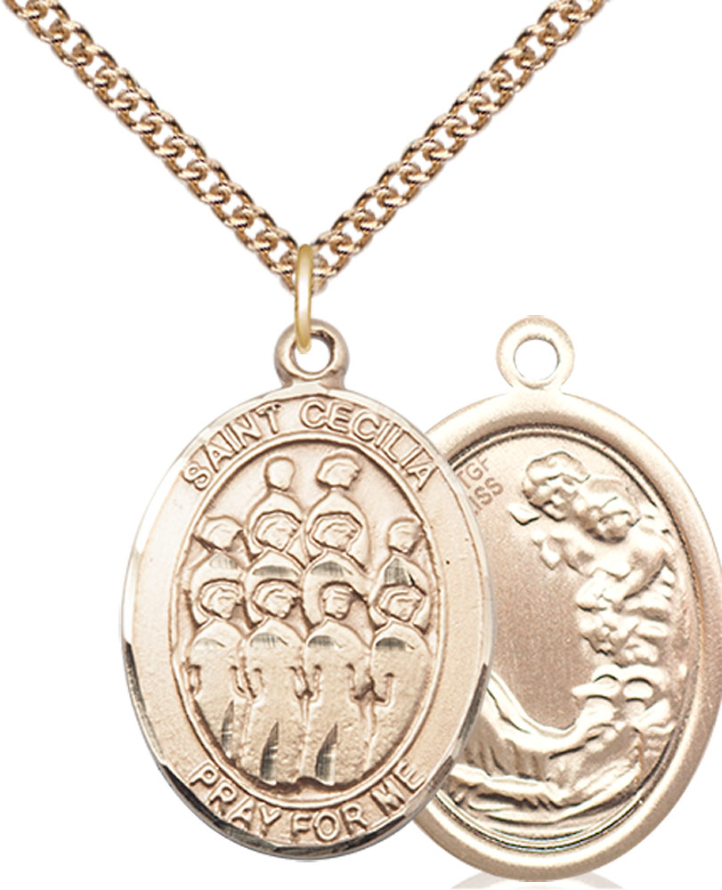 14kt Gold Filled Saint Cecilia Choir Pendant on a 24 inch Gold Filled Heavy Curb chain