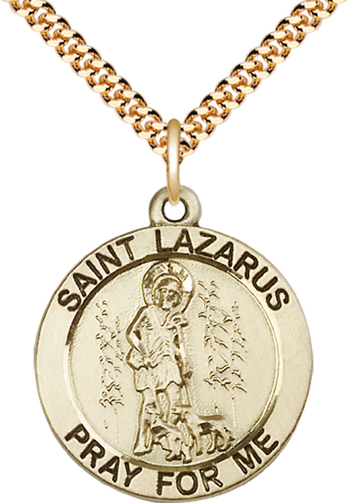 14kt Gold Filled Saint Lazarus Pendant on a 24 inch Gold Plate Heavy Curb chain