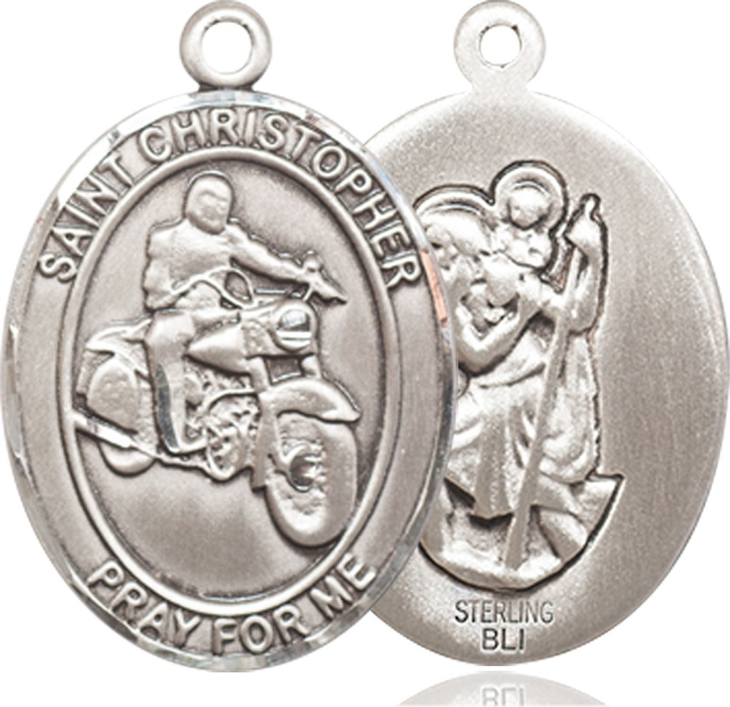 Sterling Silver Saint Christopher Motorcycle Medal