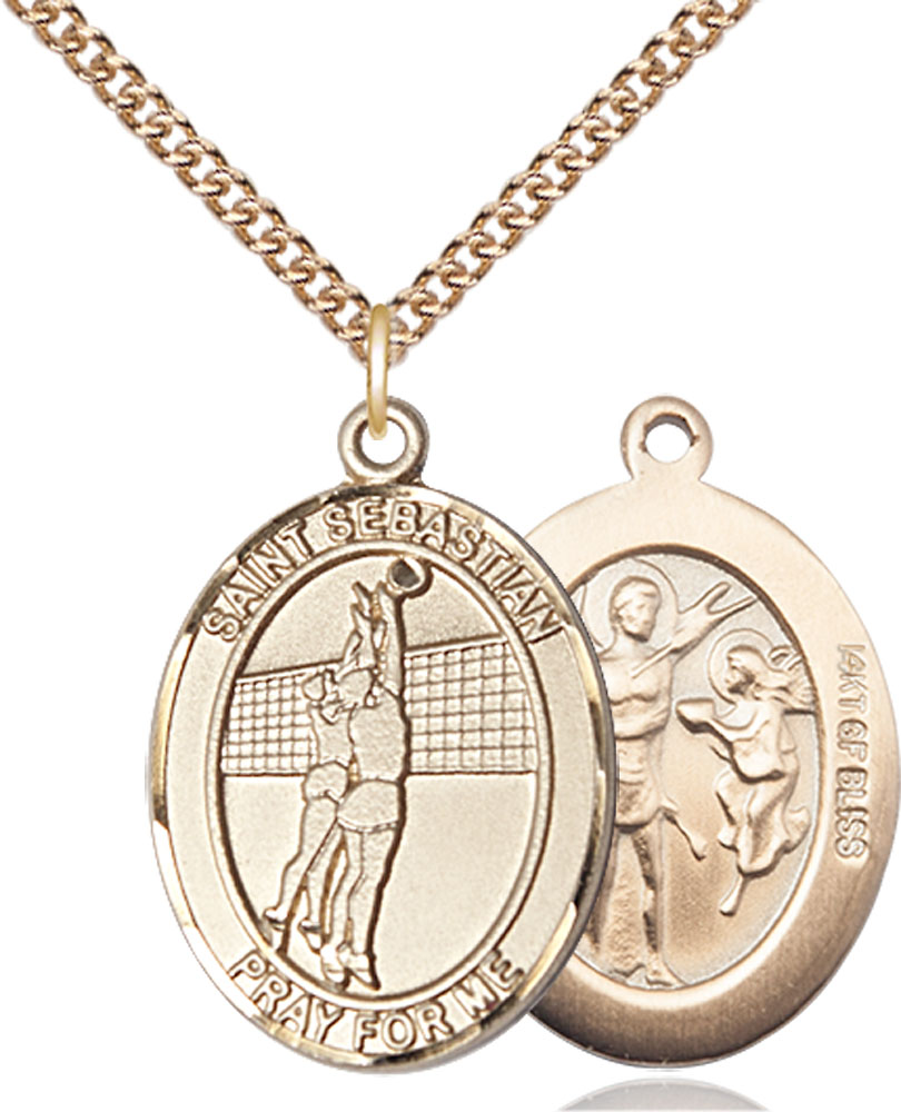 14kt Gold Filled Saint Sebastian Volleyball Pendant on a 24 inch Gold Filled Heavy Curb chain