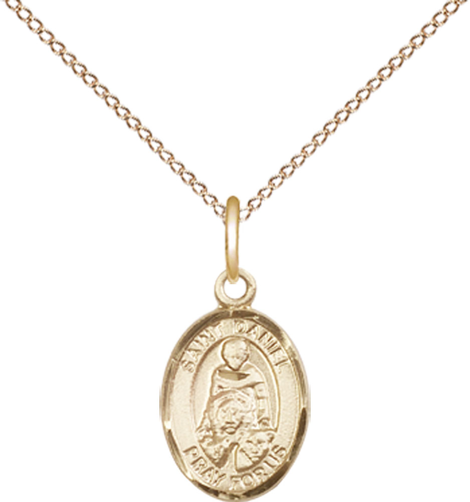 14kt Gold Filled Saint Daniel Pendant on a 18 inch Gold Filled Light Curb chain