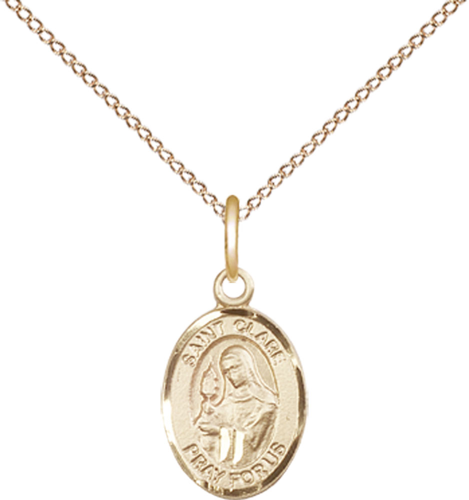 14kt Gold Filled Saint Clare of Assisi Pendant on a 18 inch Gold Filled Light Curb chain