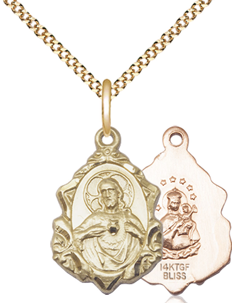 14kt Gold Filled Scapular Pendant on a 18 inch Gold Plate Light Curb chain